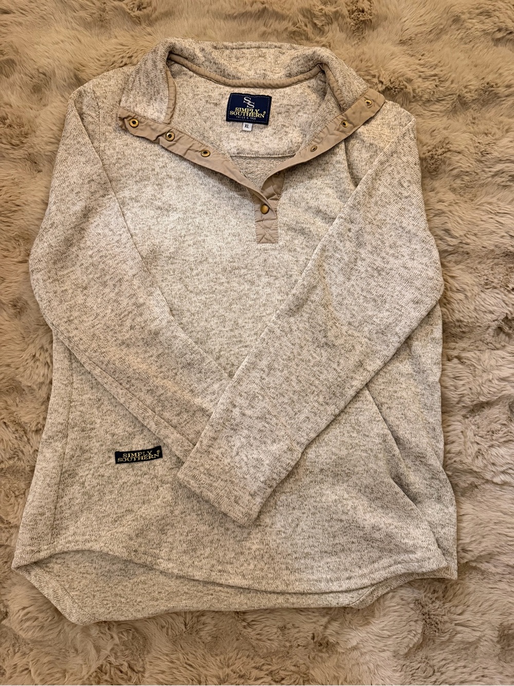 Simply Southern Cream Snap-Trim Cowl Pullover Sweater